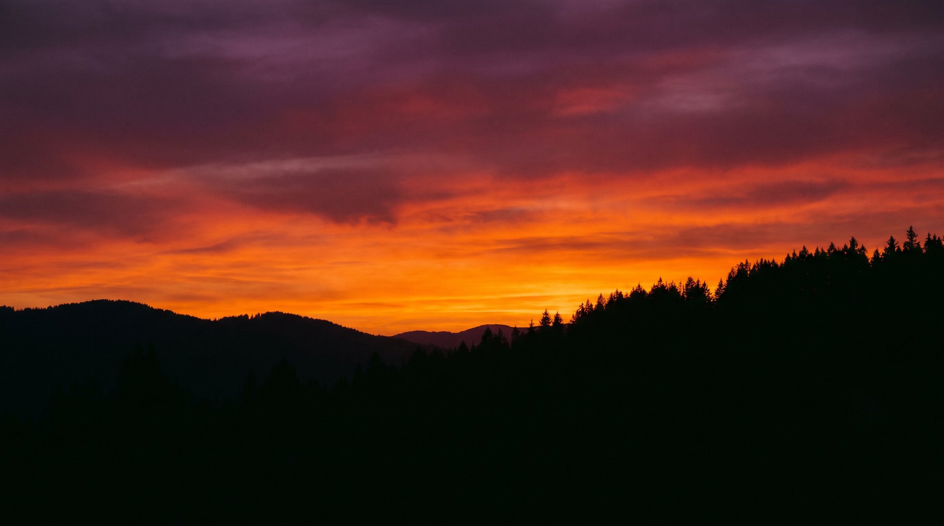 Dramatic sunset over hills